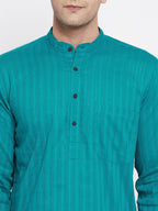 Even Apparels Green Pure Cotton Men's Kurta With Band Collar | Grocsy