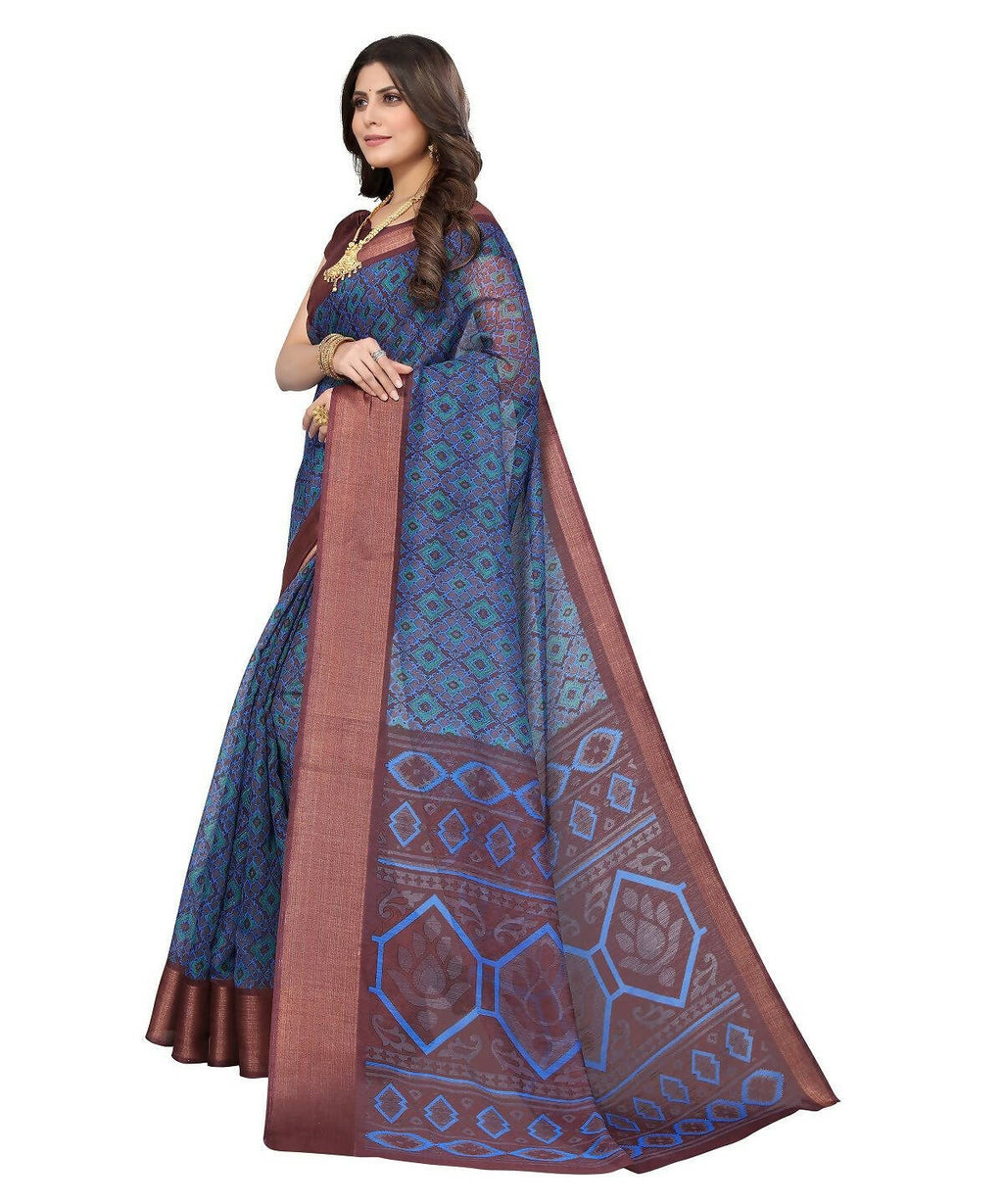 Vamika Cotton Blue Jari Border Bollywood Style Saree (VASU BLUE) | Grocsy