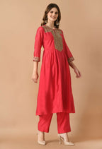 Joban Fashion Red Chanderi Kurta Set | Grocsy
