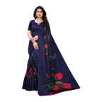 Vamika Printed Jute Silk Blue Saree (Elisa Navy) | Grocsy
