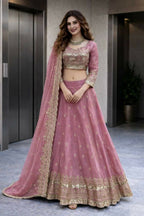 Teeya Creation Pink Color Fendy Satin Heavy Embroidery Work Wedding Wear Stitched Lehenga Choli | Grocsy