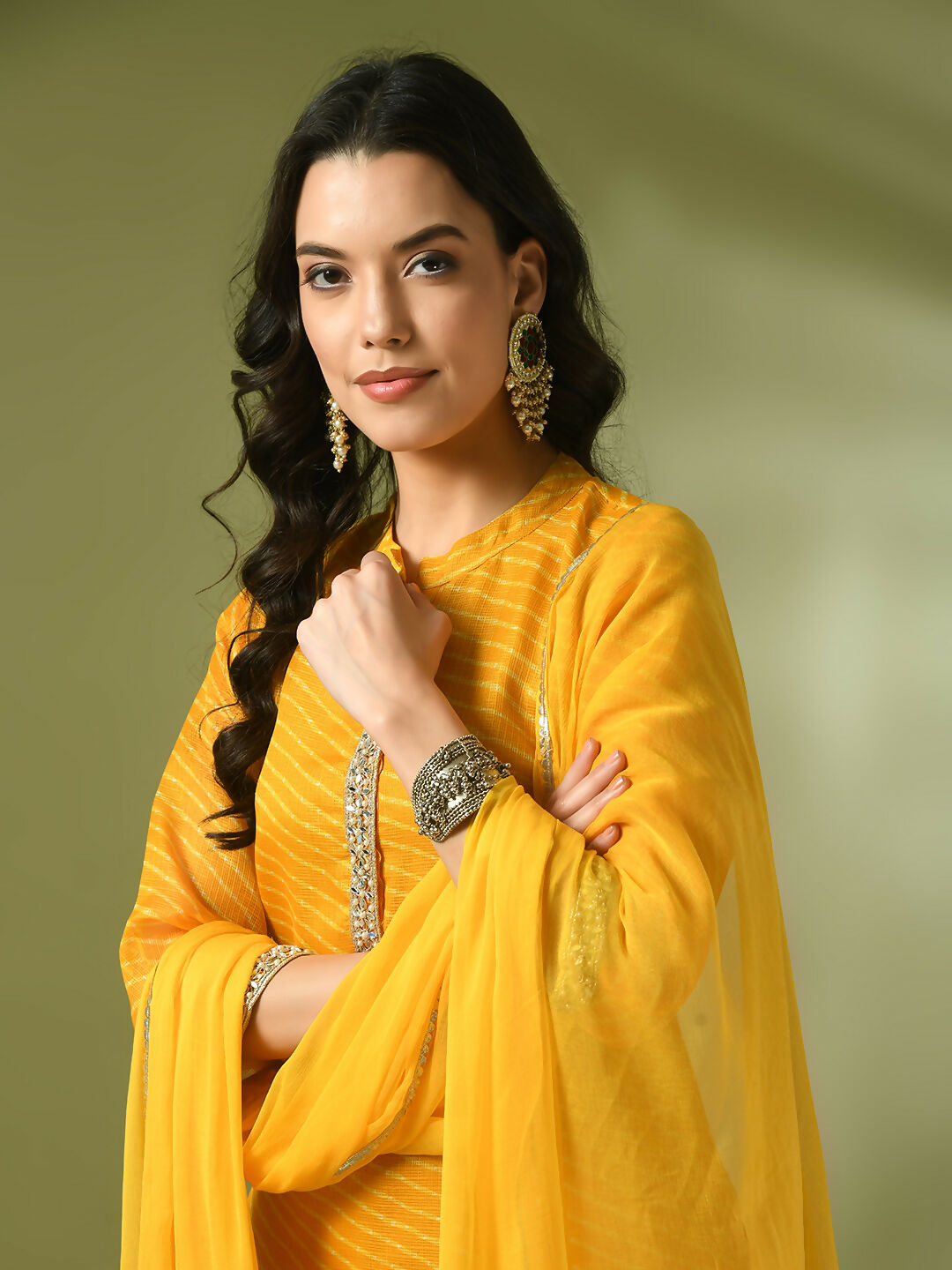 Myshka Women's Yellow Printed Kota Straight Party Kurta Set With Dupatta | Grocsy