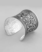 VOJ Silver Plated Oxidised Cuff Bracelet | Grocsy