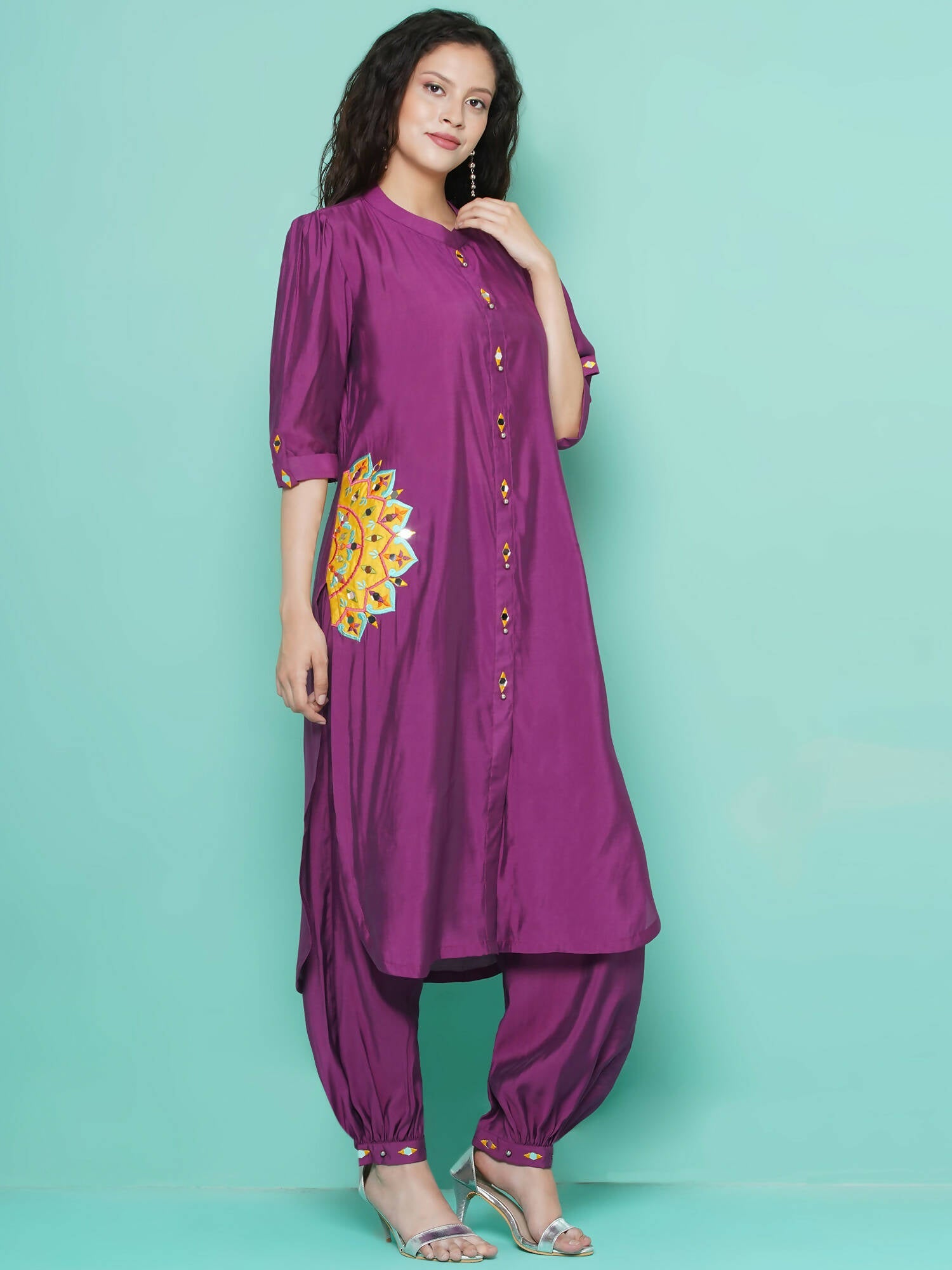 Women Republic Purple Art Silk Embroidered Kurta with Afghani Salwar | Grocsy