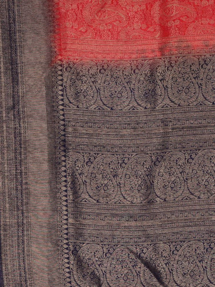 Kalamandir Ethnic Motifs Red Silk Blend Saree | Grocsy