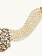 Nuyug 22K Gold-Plated Cubic Zirconia Studded & Pearl Beaded Necklace Set | Grocsy