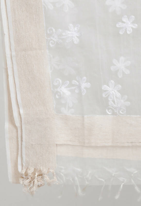 Mominos Fashion Moeza Women's Orgenza All Over Chikan Work White Dupatta | Grocsy