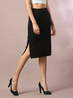 Myshka Women's Black Solid Knee Length Party Embellished Skirts | Grocsy