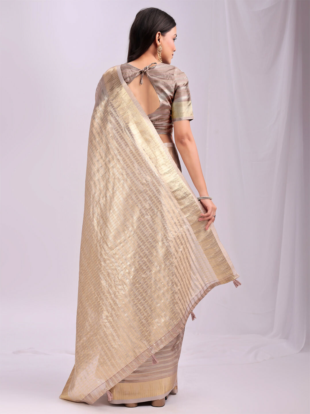 Shree Shyam Fashion Organza Peach Saree | Grocsy