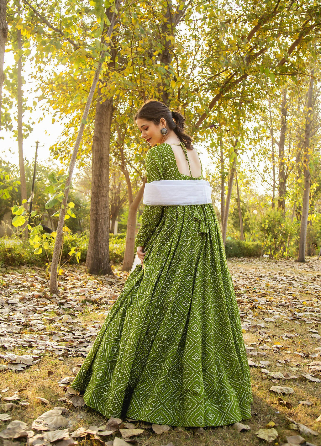 Green Pure Maslin Bandhej Print Work Stitched Suit With Dupatta - Anbazaar | Grocsy