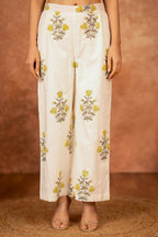 Joban Fashion Off White Yellow Hand Block Printed Cotton Suit Set | Grocsy