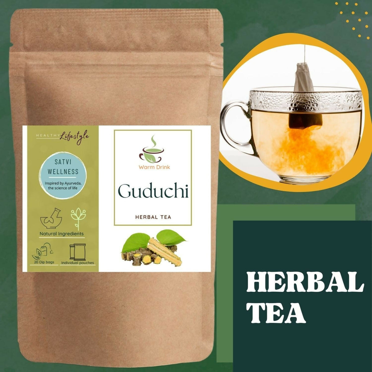 Satvi Wellness Guduchi Tea | Natural Giloy Tea Bags | Grocsy