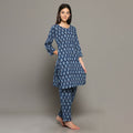 Breathables Blue Women Cotton Printed Loungewear Kurta And Pants Co-Ord Set I Night Wear | Butta Print | Grocsy