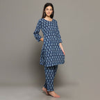Breathables Blue Women Cotton Printed Loungewear Kurta And Pants Co-Ord Set I Night Wear | Butta Print | Grocsy