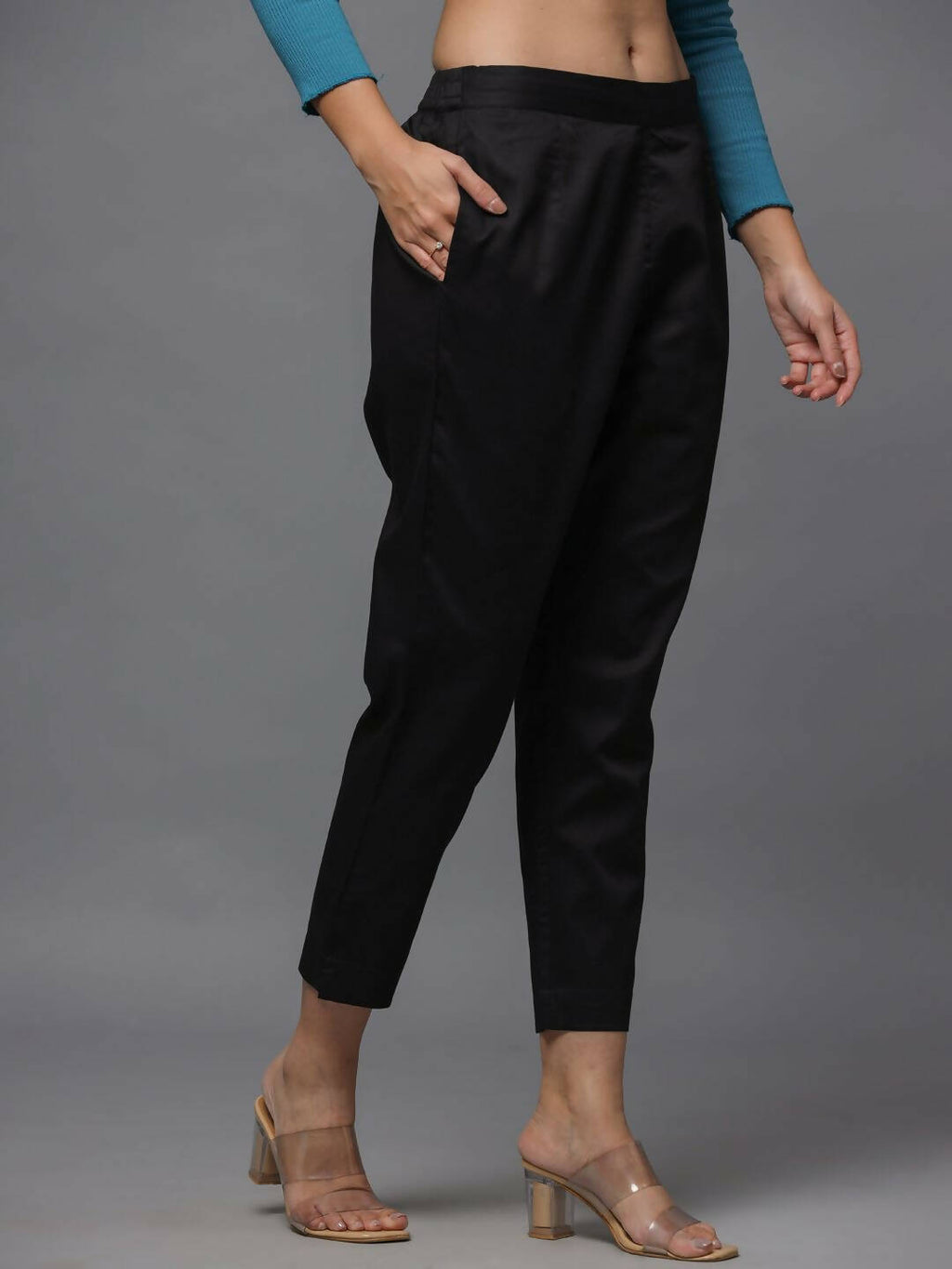 Juniper Women's Black Solid Straight Slim Pant | Grocsy
