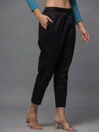 Juniper Women's Black Solid Straight Slim Pant | Grocsy