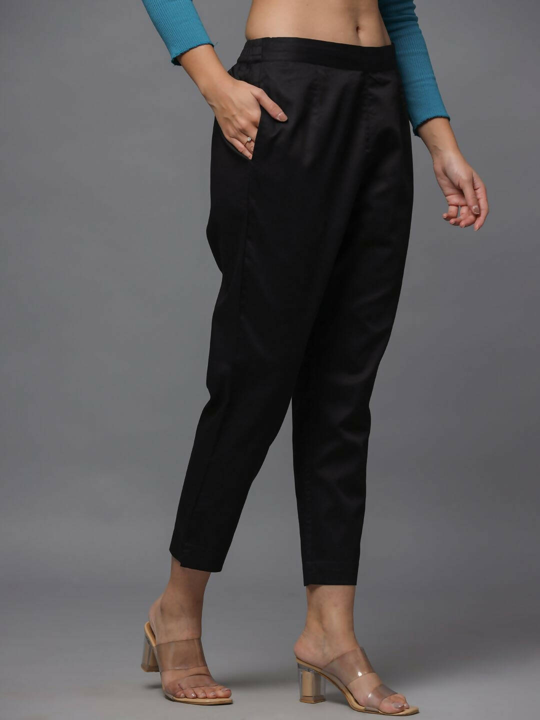 Juniper Women's Black Solid Straight Slim Pant | Grocsy
