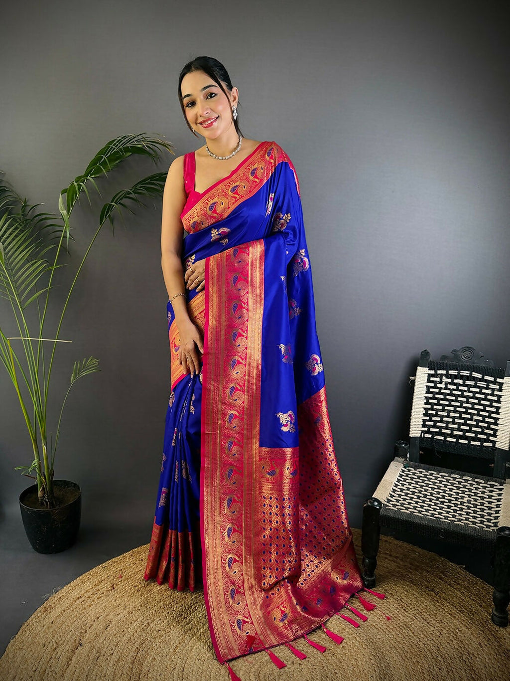 Joban Fashion Banarasi Royal Blue Woven Soft Silk Saree | Grocsy