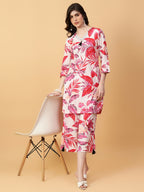 Joban Fashion Red Cotton Printed & Hand Work Co-ord Set | Grocsy