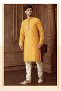 Joban Fashion Musturd art Silk Blend Strips kurta Pyjama | Grocsy