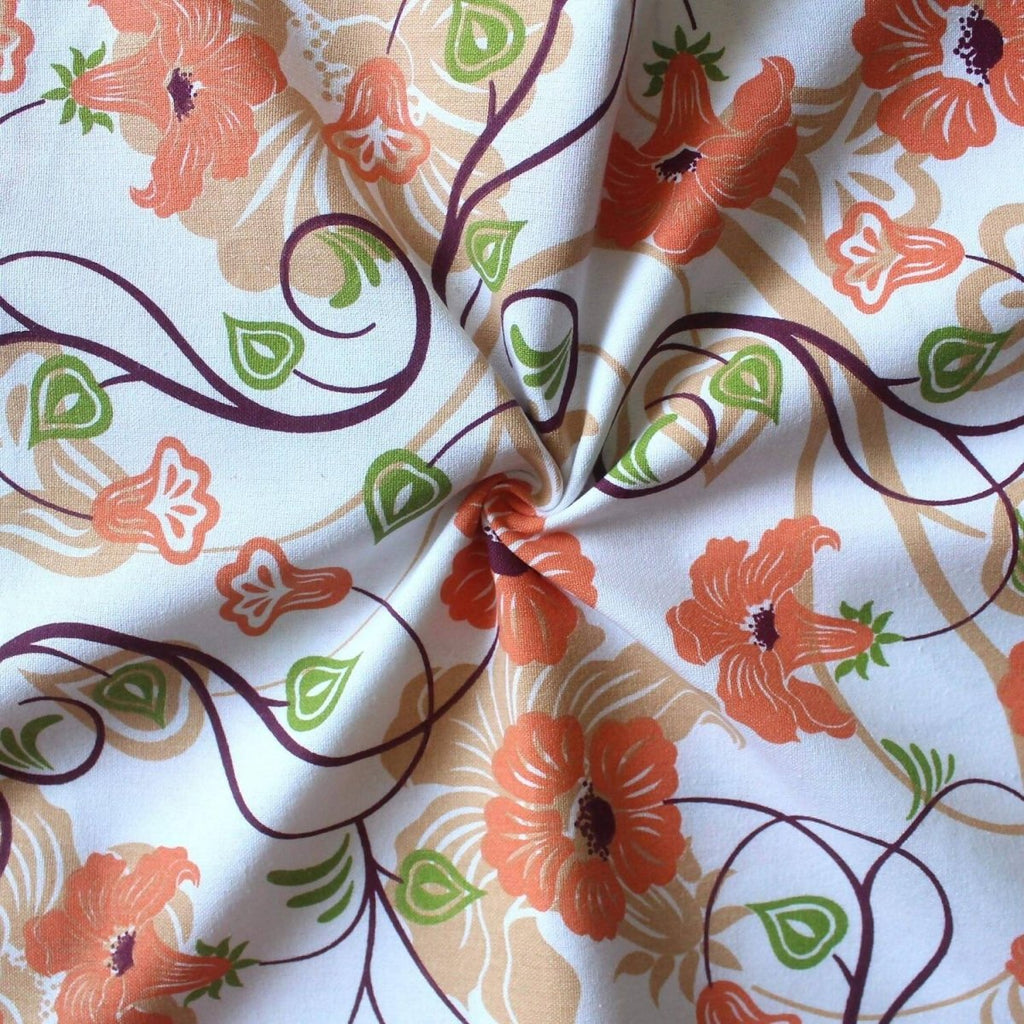 Airwill Cotton Floral Pattern 4 Seater Table Cloth - Orange | Grocsy