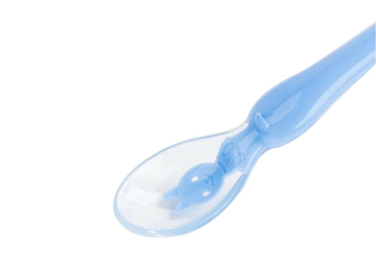 Safe-O-Kid Soft Silicone Tip Spoons Set Box (2 Spoons), Blue & Green | Grocsy
