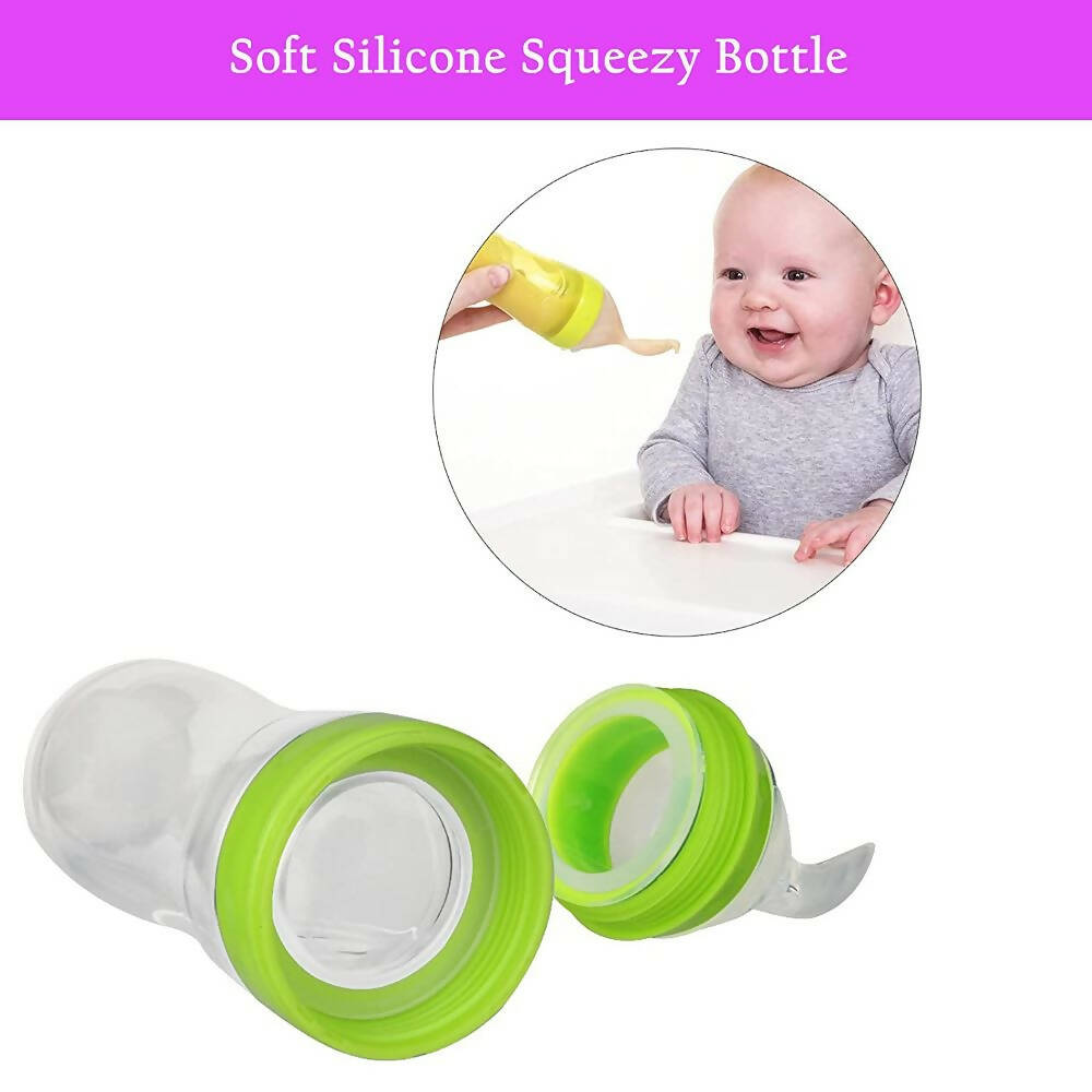 Safe-O-Kid Easy Squeezy Silicone Food Feeder Spoon (Soft Tip) Bottle- Green- 90mL | Grocsy