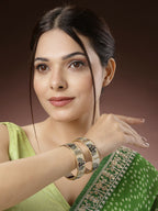 NVR Women's Set of 2 Gold-Polished Peacock Design Meenakari Handcrafted Bangles