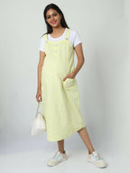 Manet Half Sleeves Solid Maternity Dress With Concealed Zipper Nursing Access - Yellow | Grocsy