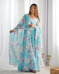 The52 Women's Gorgeous Printed Fox Georgette Fabric Flared Anarkali and Dupatta Set | Grocsy