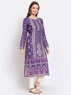 Myshka Women's Purple Printed Pashmeena Full Sleeve Round Neck Casual Kurta | Grocsy