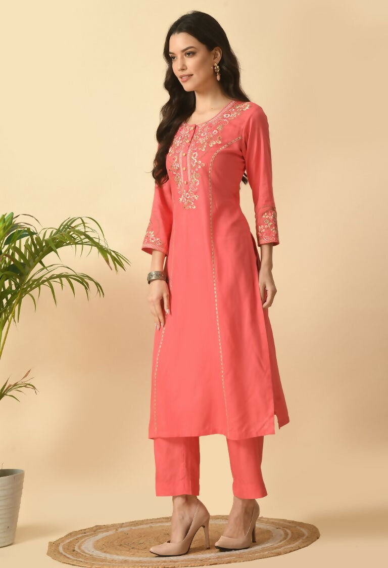 Joban Fashion Coral Cotton Rayon Kurta Set | Grocsy