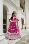 Eilara Glamorous Dark Pink Butterfly Net With Thread And Sequence Embroidered Work Fancy Lace Lehenga Choli For Wedding | Grocsy