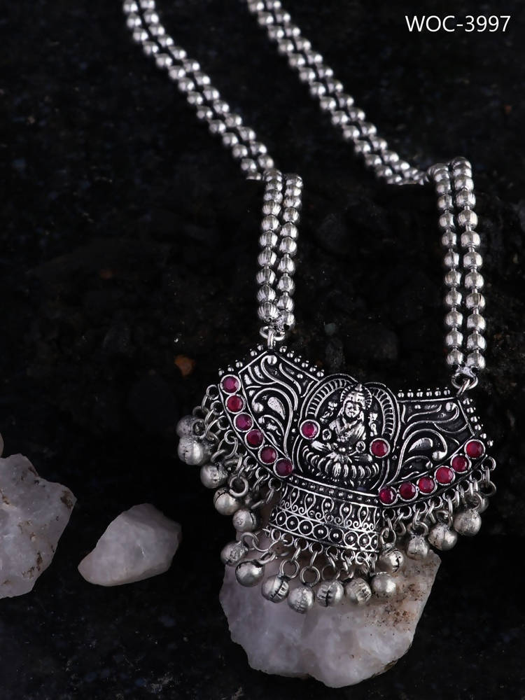 Mominos Fashion Johar Kamal Oxidised Laxmi Mata Statement Piece Long Necklace | Grocsy