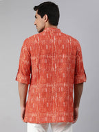 Janasya Men Orange & White Striped Kurta | Grocsy