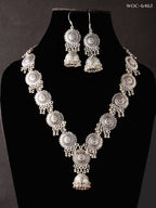 Mominos Fashion Johar Kamal Oxidised Silver Long Necklace Set | Grocsy