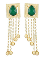 Joban Fashion Women Green Stone Golden Beats Matte Gold Earrings | Grocsy