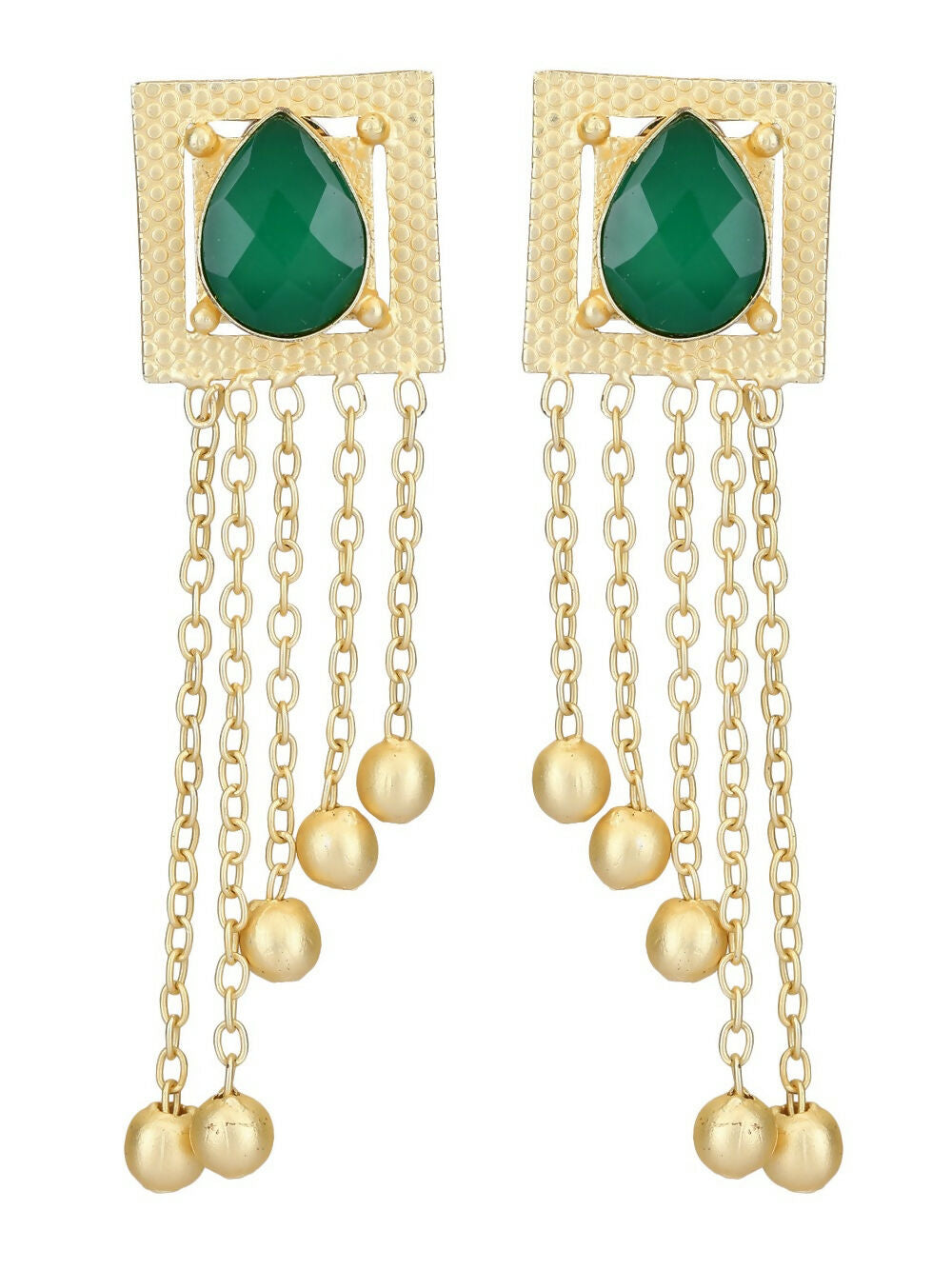 Joban Fashion Women Green Stone Golden Beats Matte Gold Earrings | Grocsy