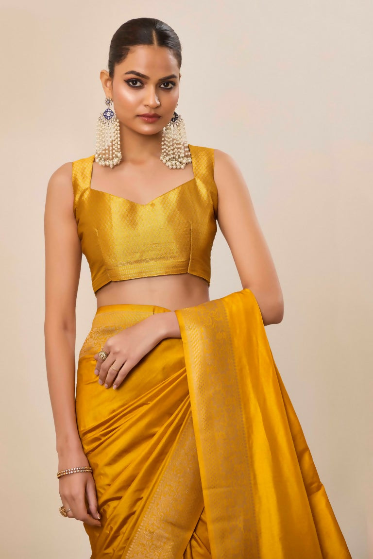 Yellow Dolla Silk Wevon Galla Designer Saree - Zeel | Grocsy