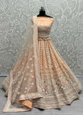 Jyoti Fashion Women's Peach Net Patterned Thread Embroidered with Sequins Wedding Lehenga Choli | Grocsy