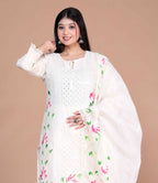 Miravan Women's Cream Hand Block Cotton Pakistani Kurta Palazzo With Dupatta Set | Grocsy