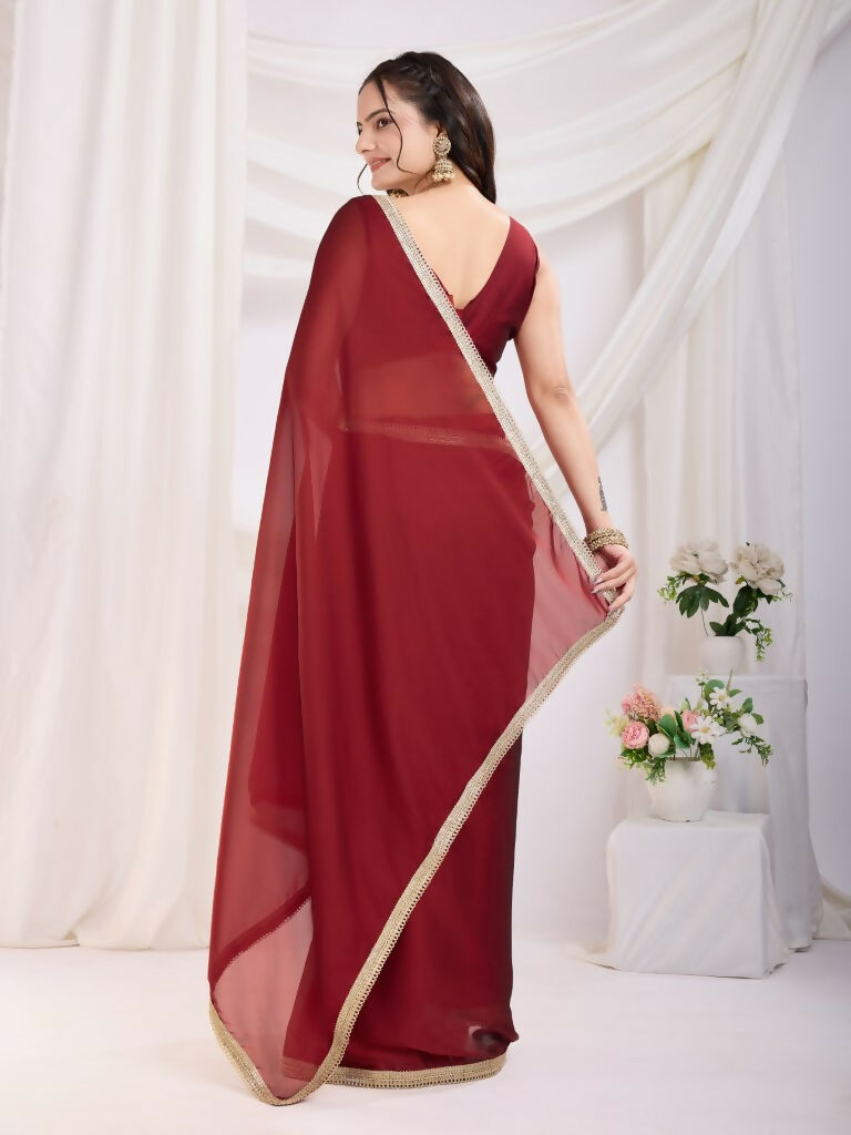 Maroon Rangoli Silk Solid, Lace Border Ready To Wear Saree - Kashvi | Grocsy