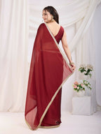 Maroon Rangoli Silk Solid, Lace Border Ready To Wear Saree - Kashvi | Grocsy