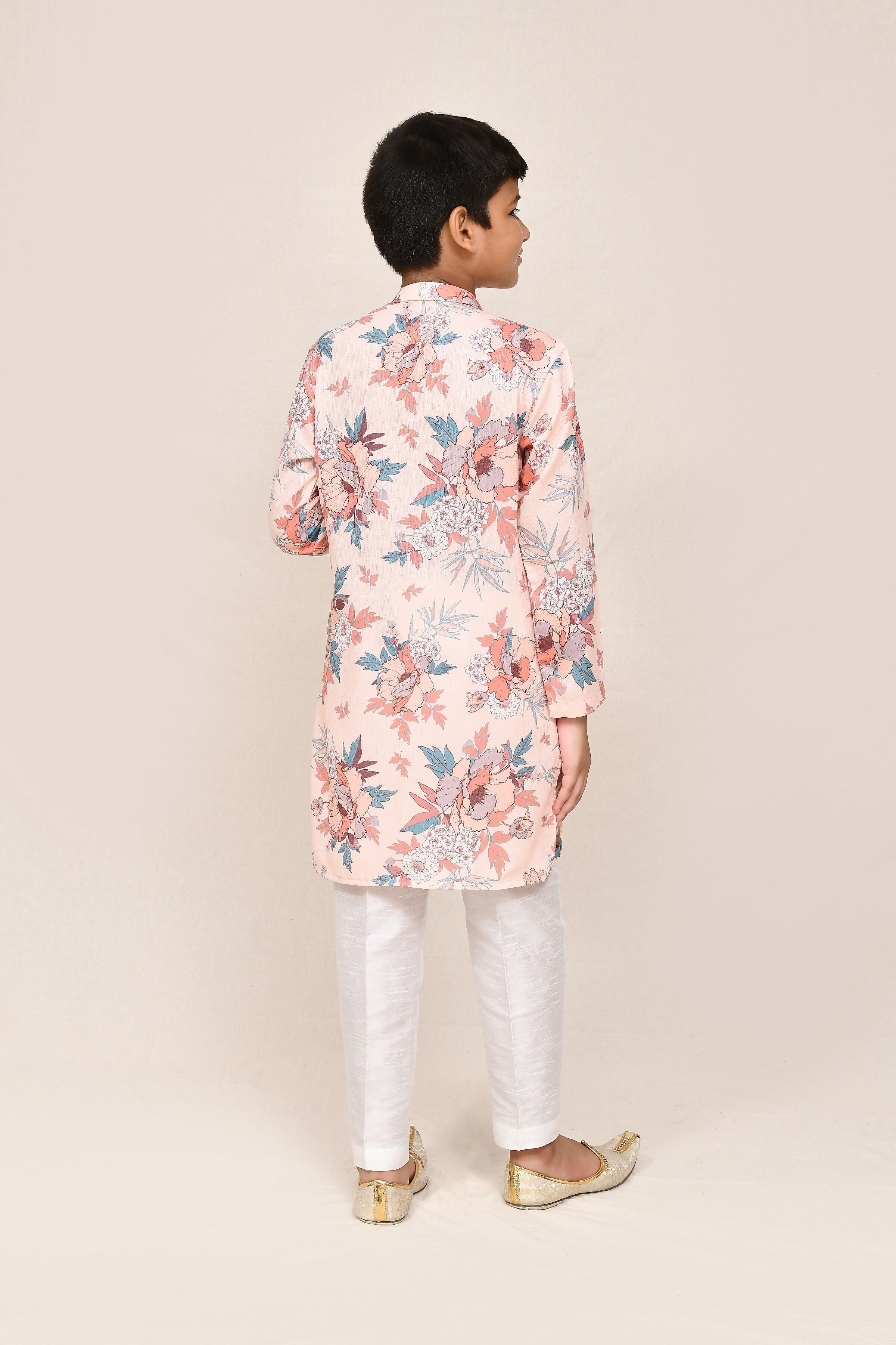 Joban Fashion Cotton Silk Peach Kurta With Straight Fit Pant | Grocsy
