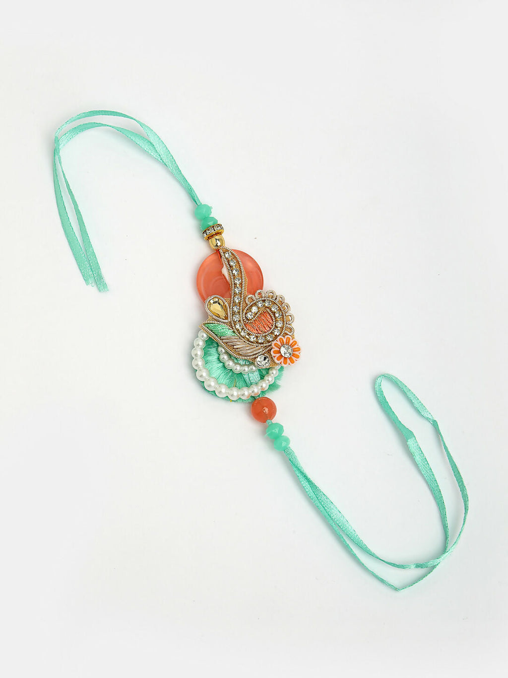 NVR Women & Men Set of 2 Multicolor Stone-Studded & Beaded Bhaiya Bhabhi Rakhi With Roli Chawal & Chocolate | Grocsy