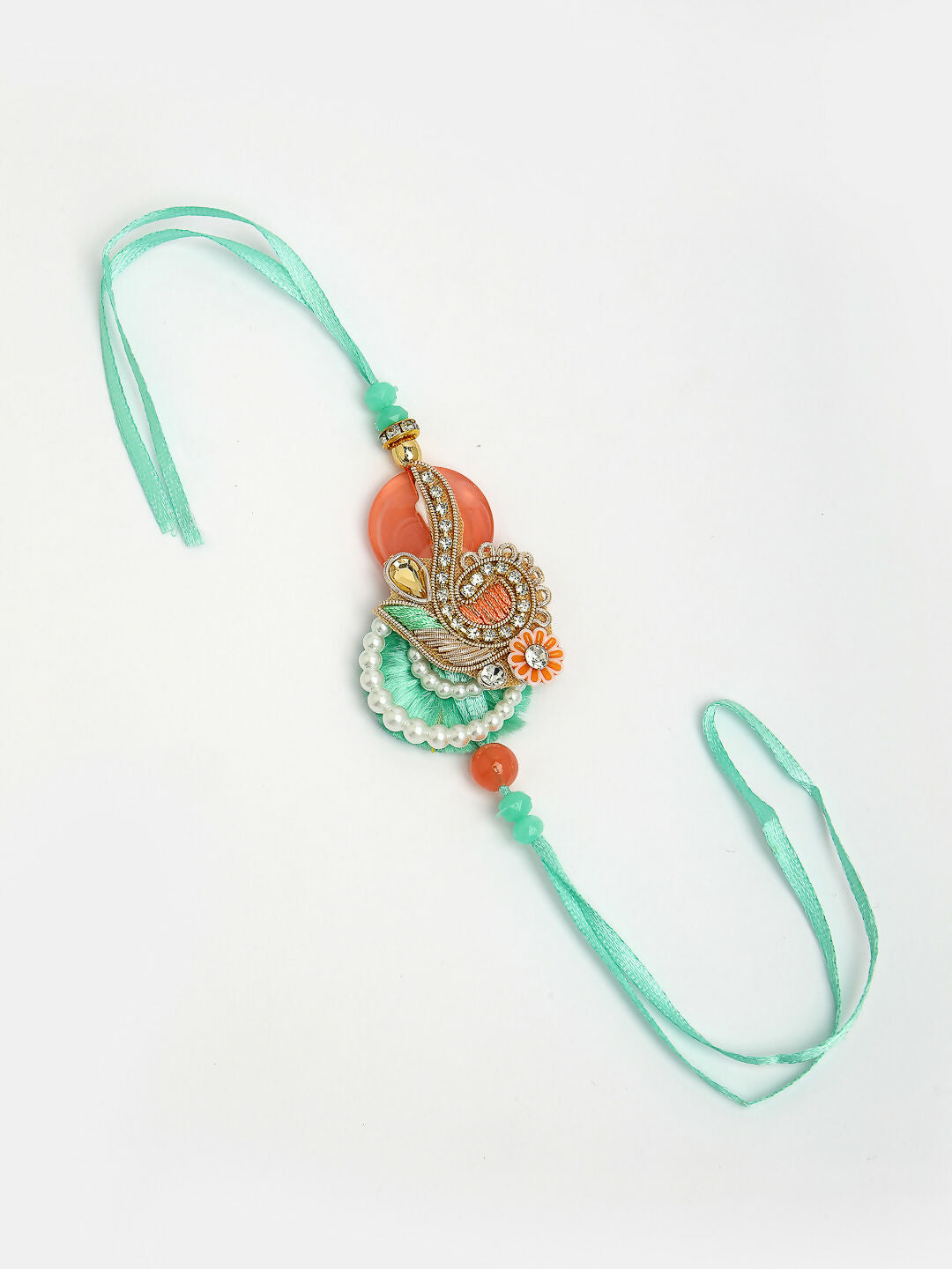 NVR Women & Men Set of 2 Multicolor Stone-Studded & Beaded Bhaiya Bhabhi Rakhi With Roli Chawal & Chocolate | Grocsy