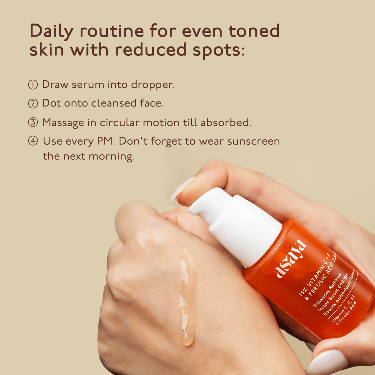Asaya 15% Vitamin C + E Serum For Face With Ferulic Acid Brightening Serum & Skin Collagen Booster | Grocsy