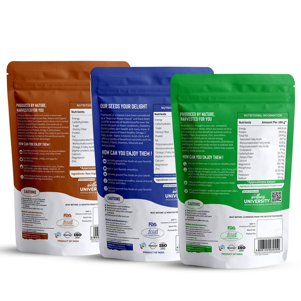 Neuherbs Organic Flax, Chia, and Pumpkin Seeds Combo | Grocsy