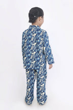 Breathables Kids Cotton Night Suit – Blue Jungle Print Shirt & Pyjama Co-Ord Set For Boys & Girls | Grocsy
