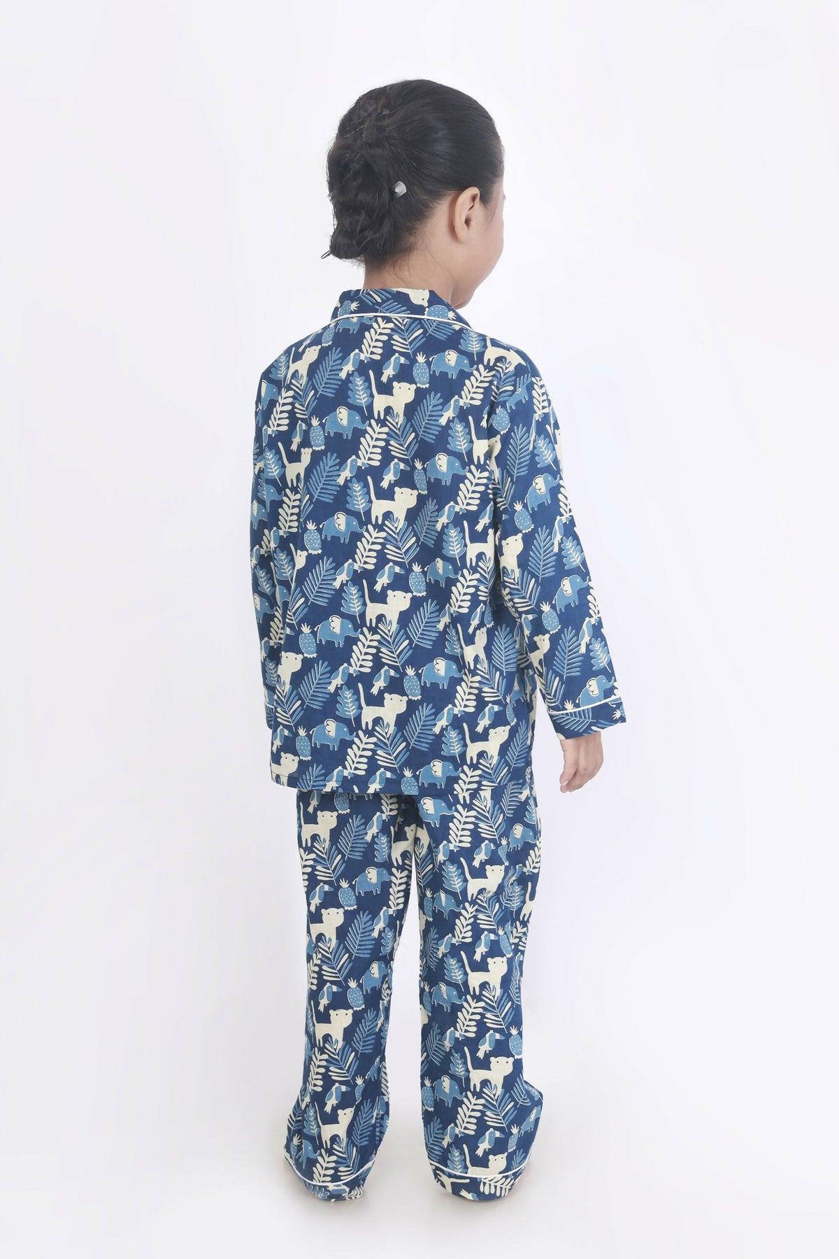 Breathables Kids Cotton Night Suit – Blue Jungle Print Shirt & Pyjama Co-Ord Set For Boys & Girls | Grocsy